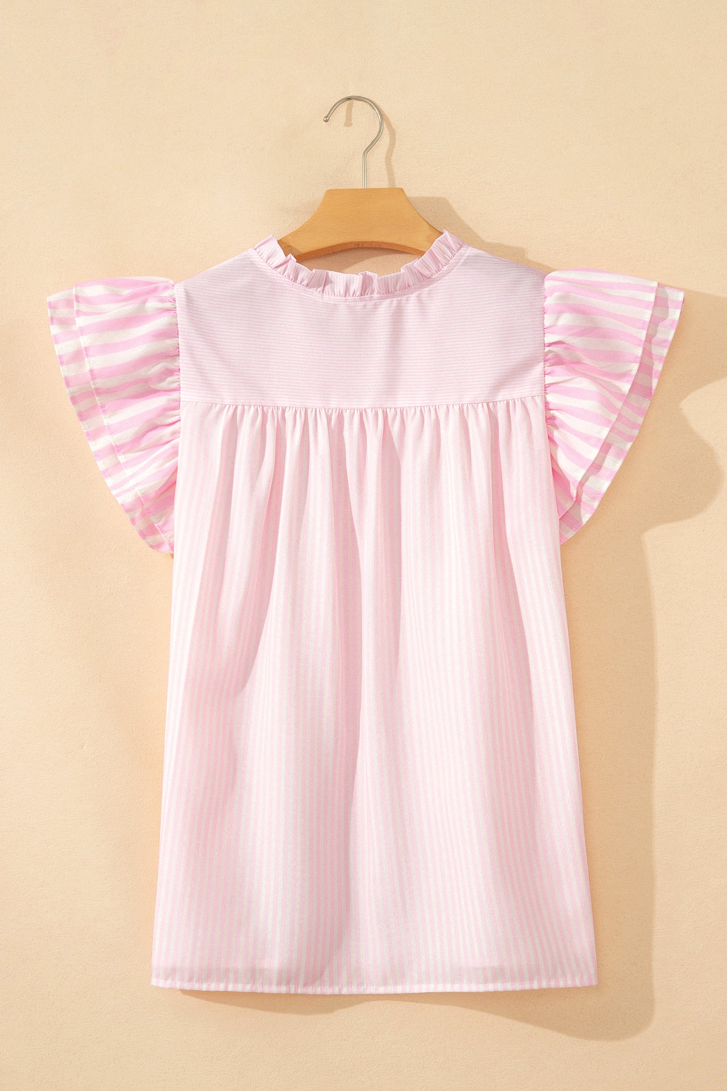 Stripe Contrast Trim V-Neck Flutter Sleeve Blouse