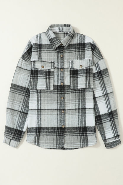 Plaid Flap Pockets Shacket