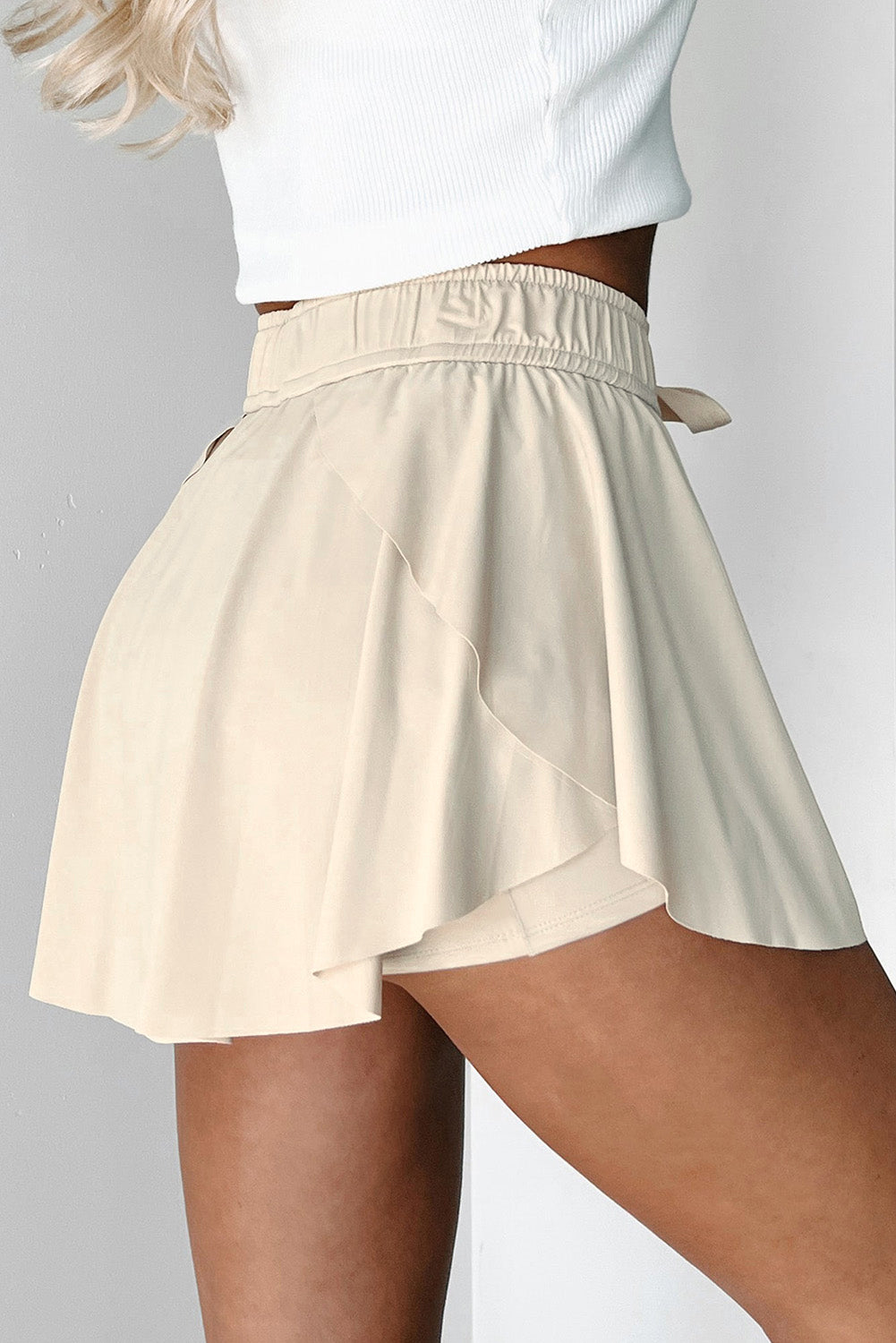 Solid Drawstring High Waist Skort