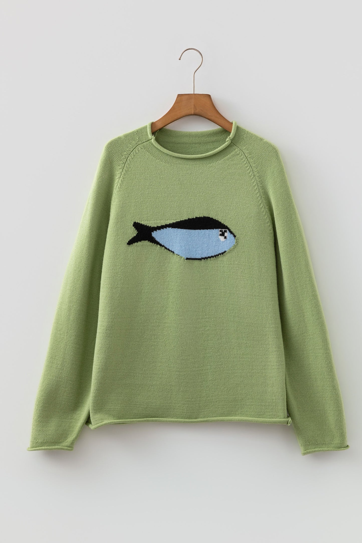 Fish Knit Oversized Round Neck Sweater