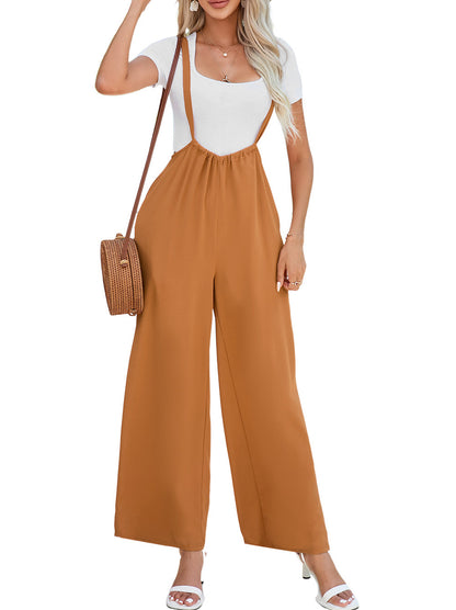 High Rise Wide Leg Suspender Pants