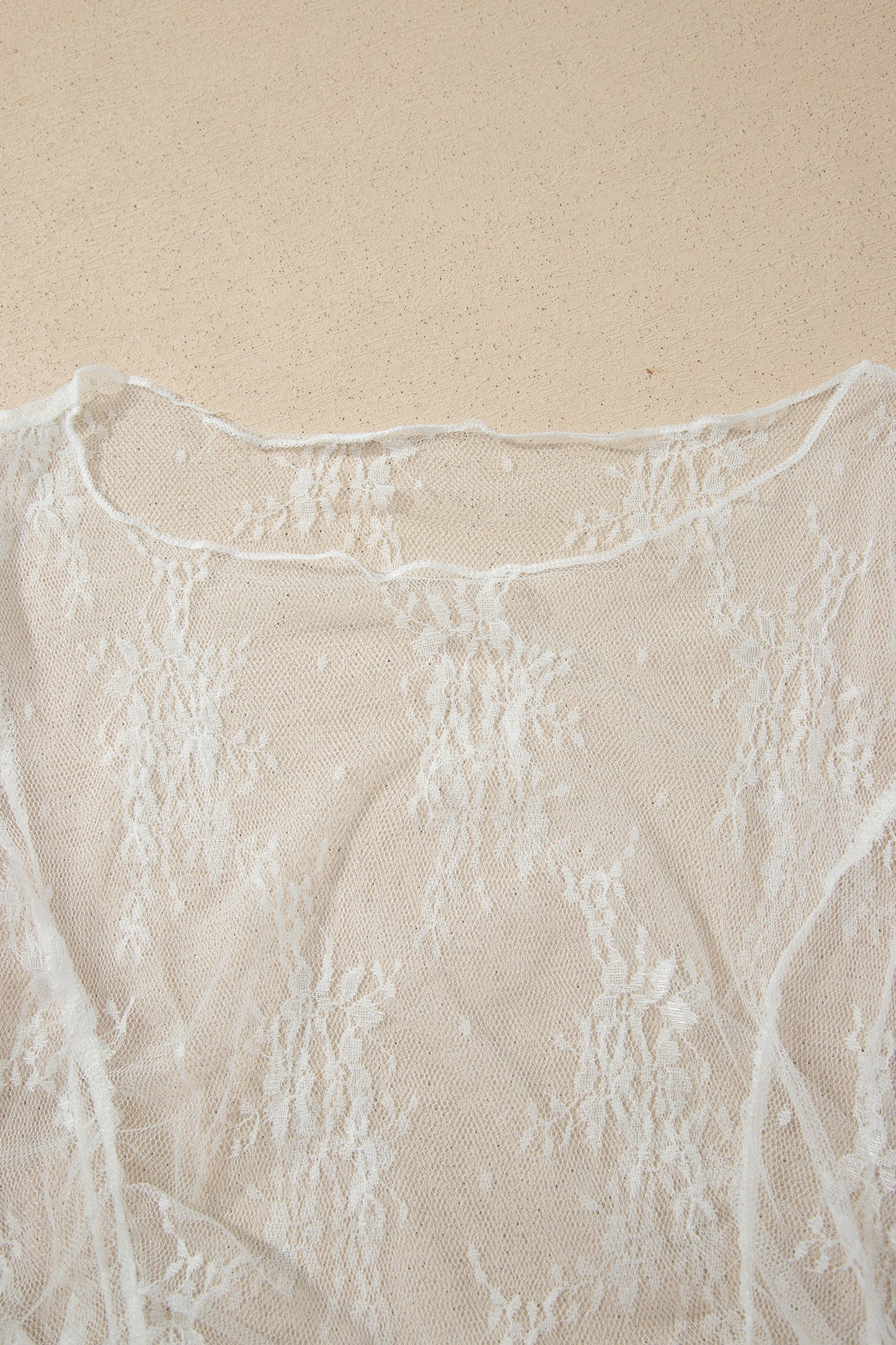 Floral Sheer Lace Mesh Exposed Seam Ruched Top