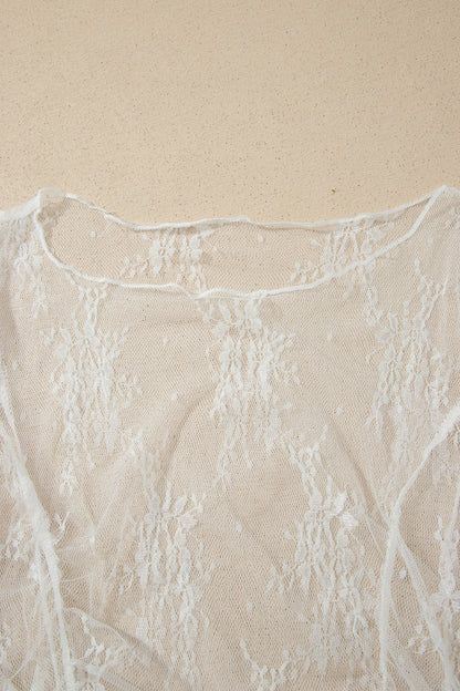 Floral Sheer Lace Mesh Exposed Seam Ruched Top