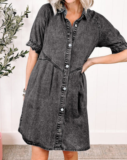 Denim Mineral Wash Buttoned Dress