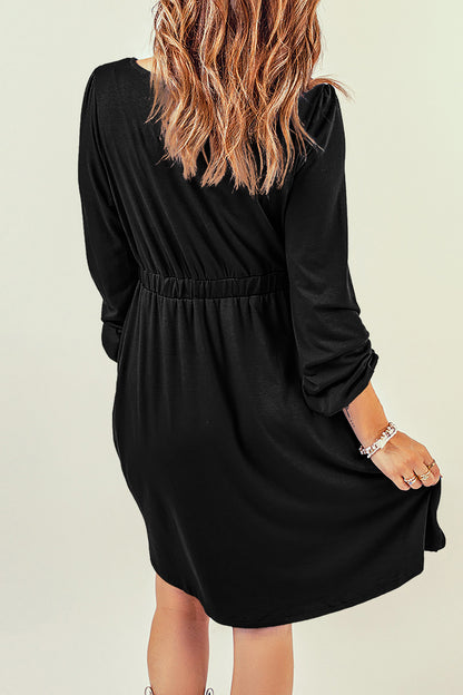 Solid Button-Up Scoop Neck Dress