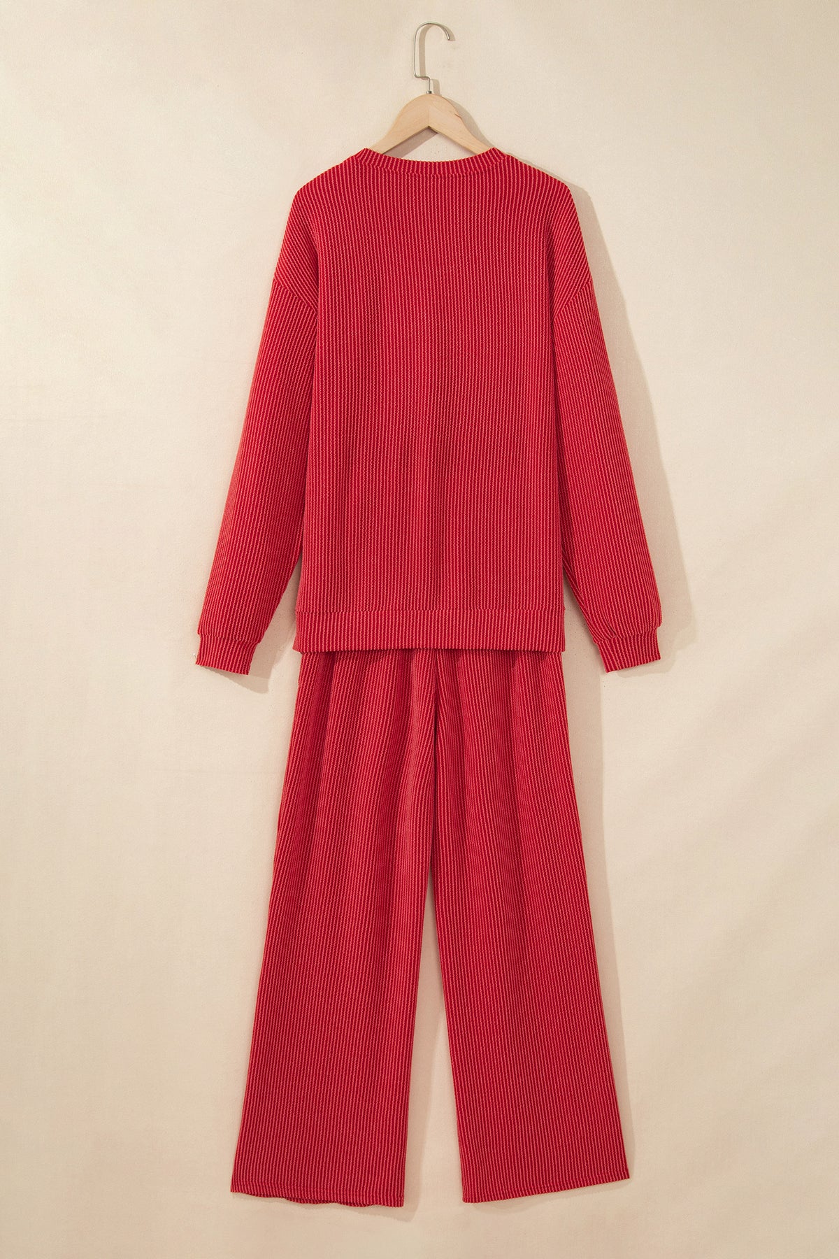 Christmas Letter Print Corded Knit Top & Pants Set