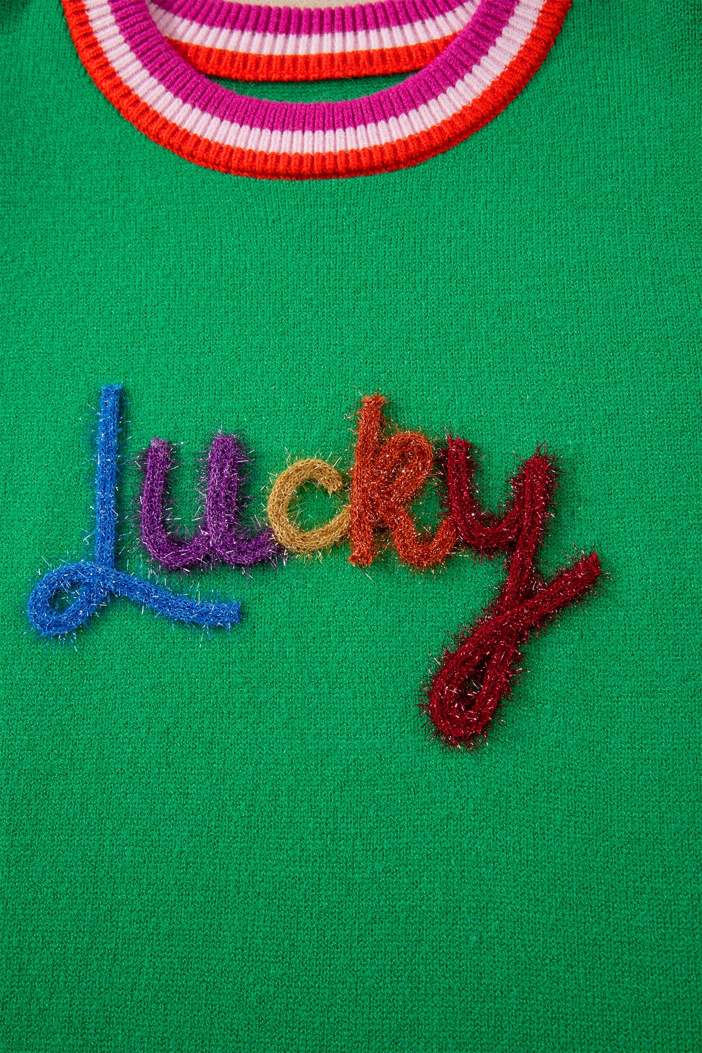 Lucky Stripe Flutter Sleeve Round Neck Sweater