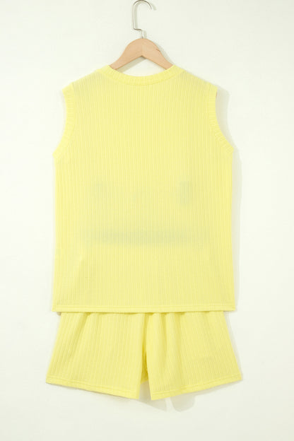 Solid Textured Loose Tank Top & Shorts Set