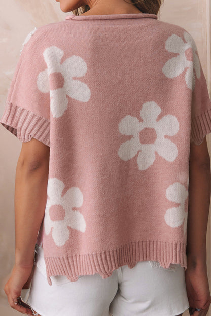 Pearl Floral Distressed Sweater T-Shirt