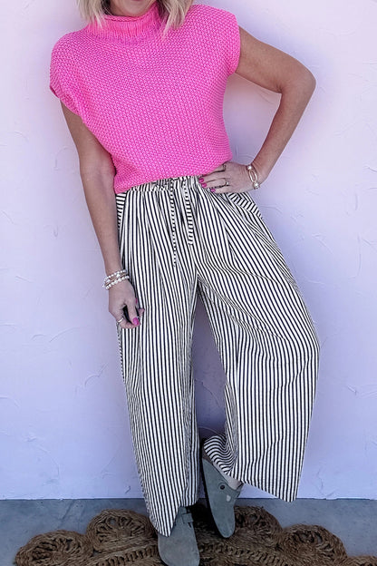 Stripe Wide Leg Elastic Drawstring Pants