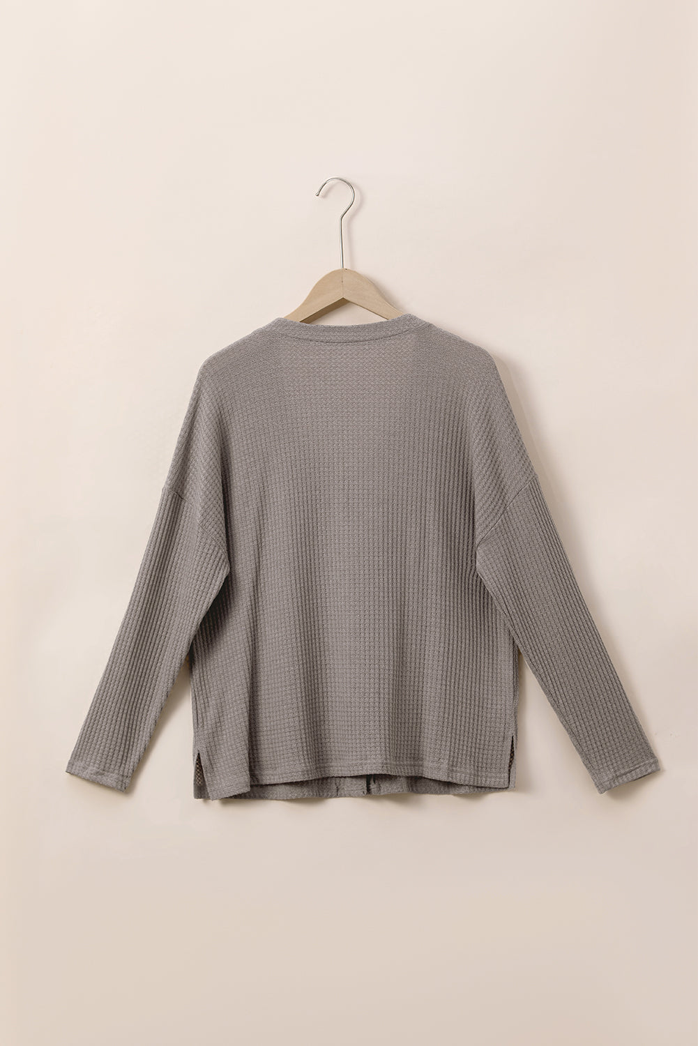 Plus Size Waflle Knit Buttoned V-Neck Top