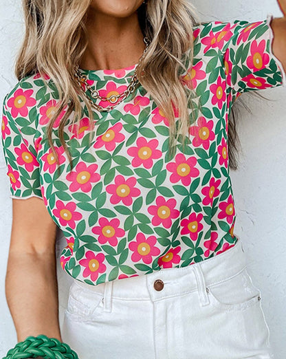 Retro Floral Crewneck T-Shirt