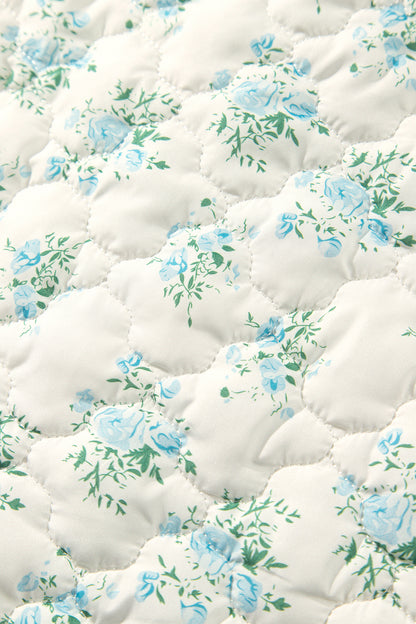 Floral Quilted Ruffle Sleeve Puffer Coat w/ Pockets