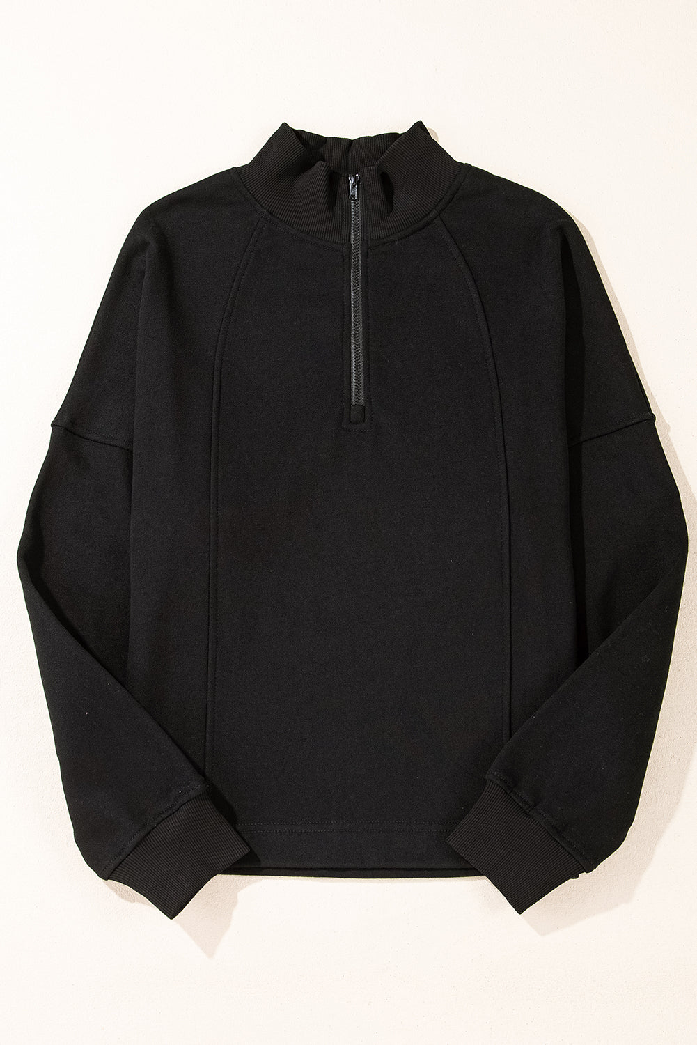 Solid Zipped Neck Drop Shoulder Sweatshirt