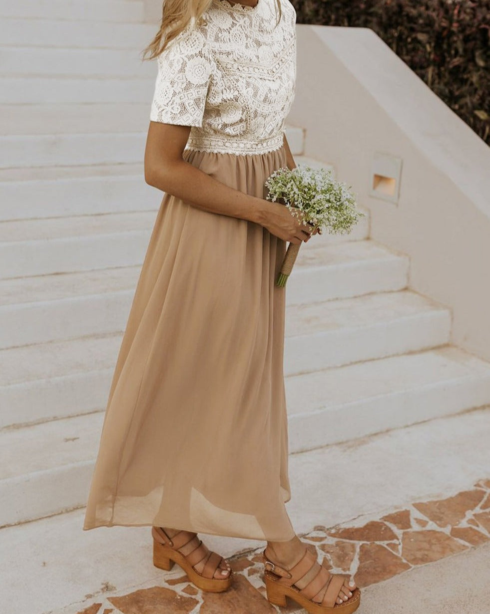 Lace Chiffon Short Sleeve Maxi Dress