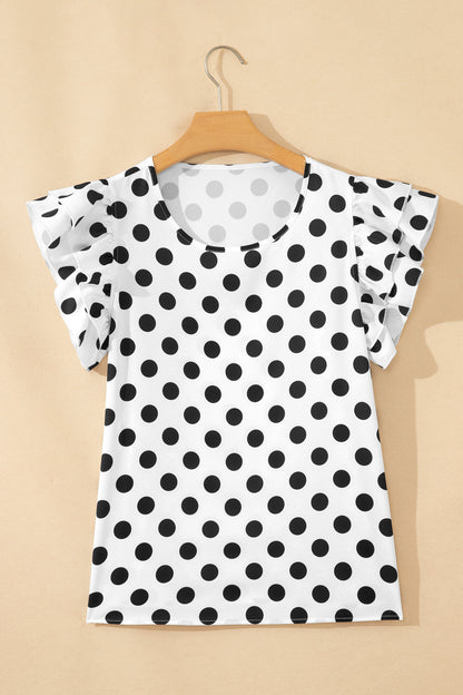 Polka Dot Ruffle Short Sleeve Blouse