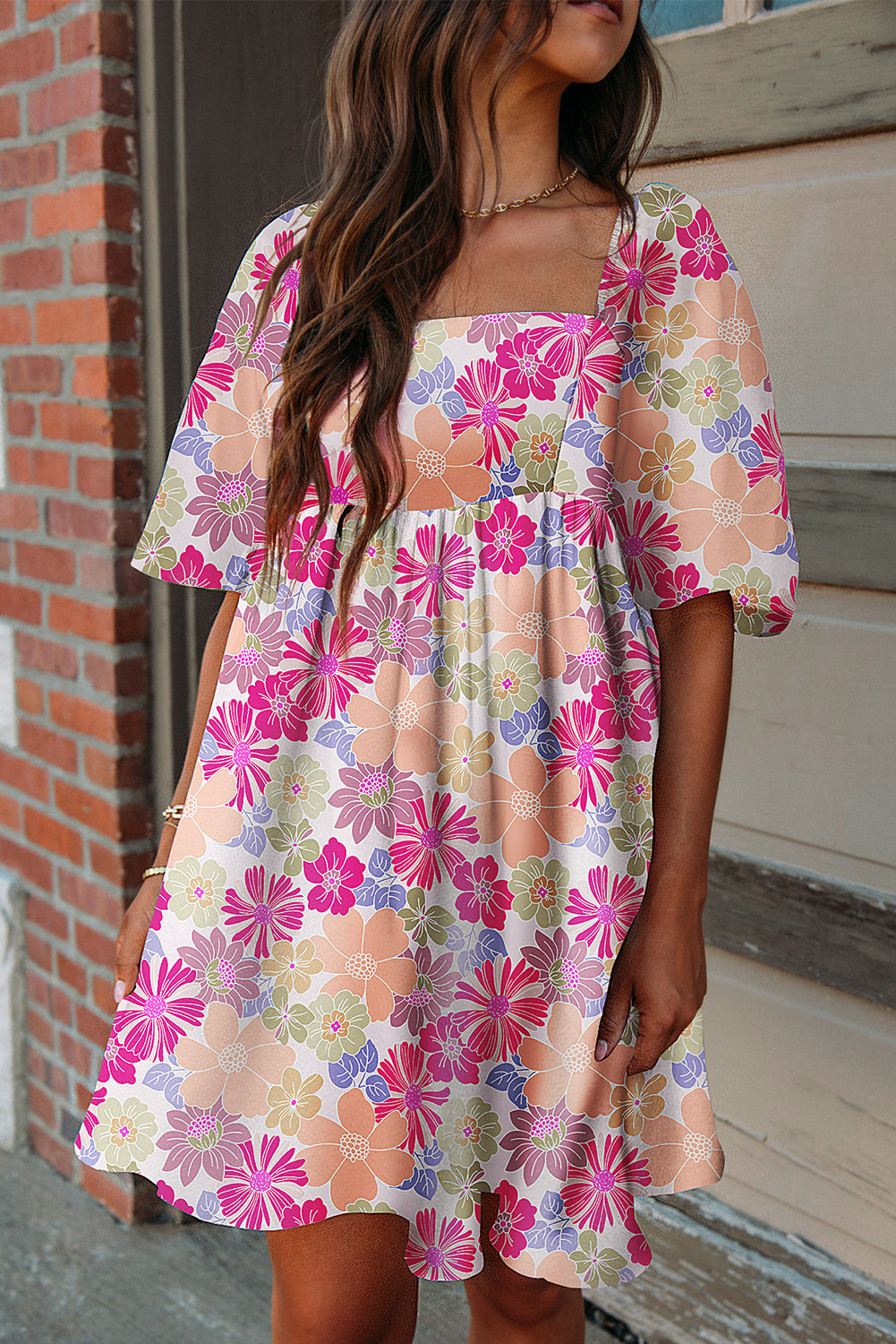 Floral Puff Sleeve Babydoll Dress