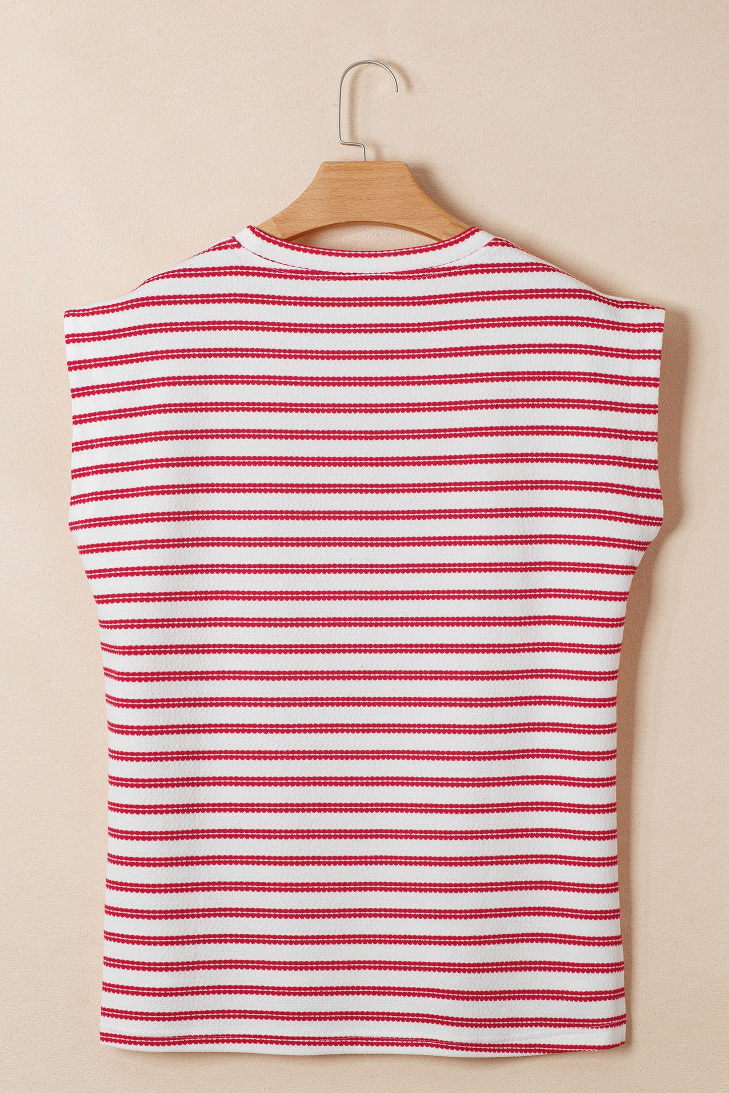 Stripe Textured Knit Buttoned Shoulder Short Sleeve Tee