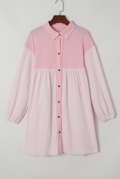 Gauze Puff Sleeve Shirt Dress