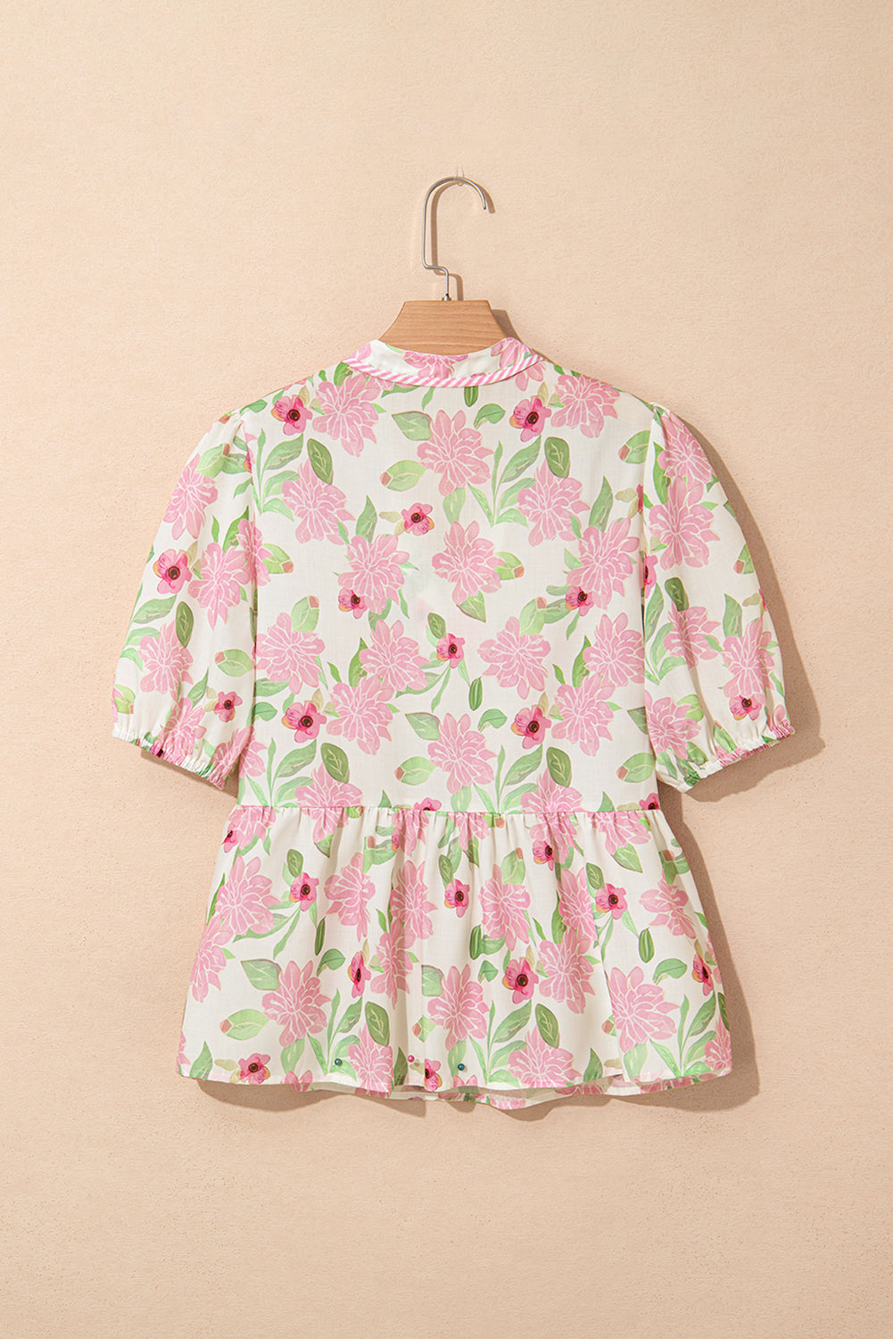 Floral V-Neck Puff Sleeve Peplum Blouse