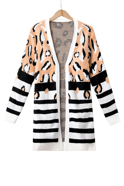 Leopard Stripe Open Front Cardigan