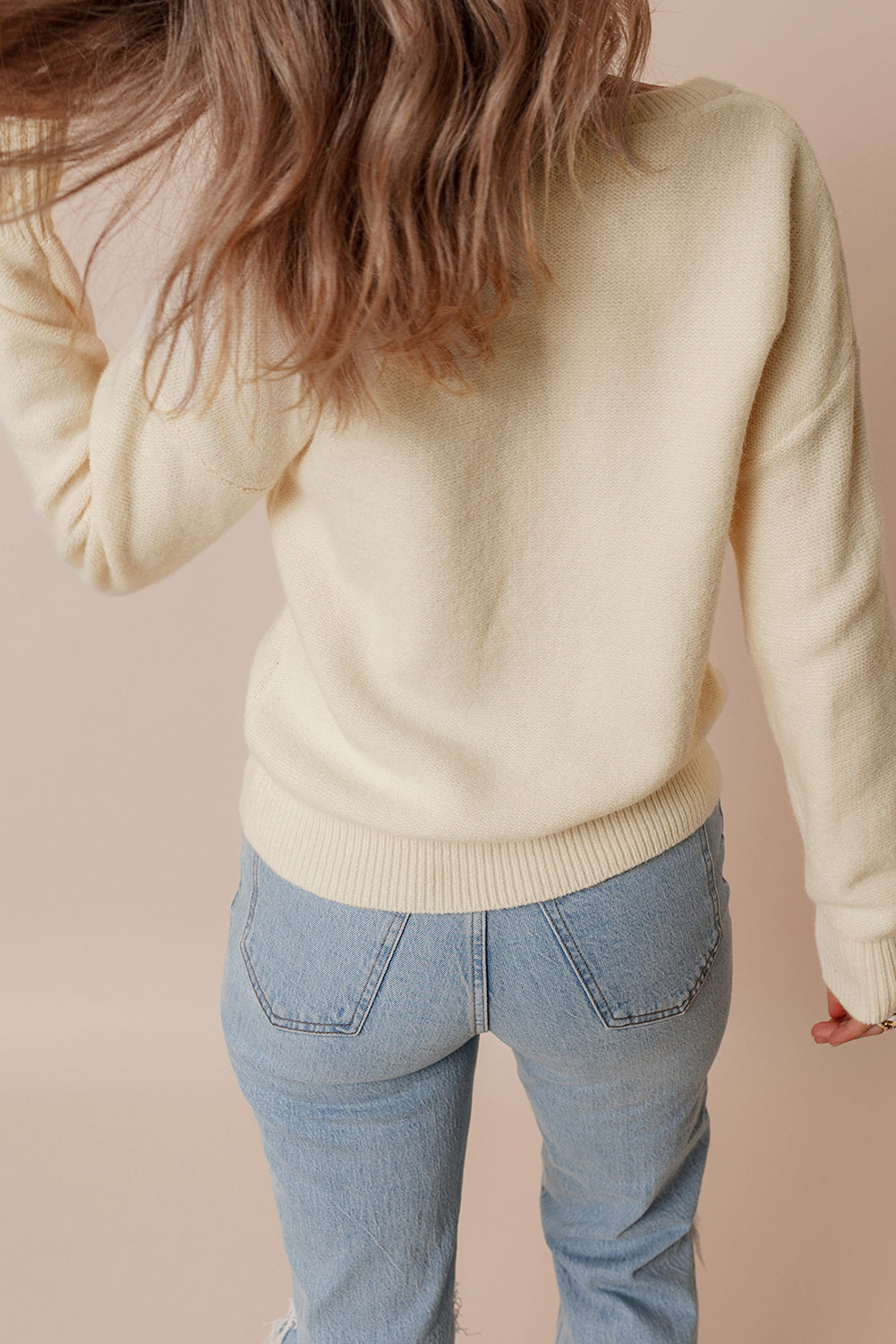 Floral Ribbed Trim Crewneck Sweater