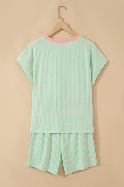 Colorblock Trim Ribbed Top & Shorts Set