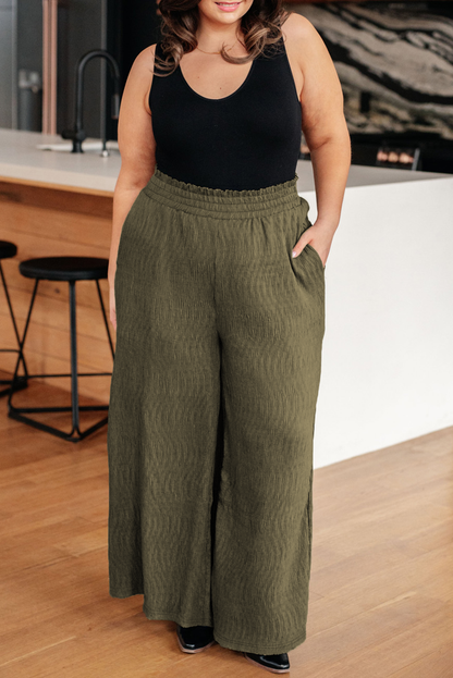 Texture Shirred Waist Pants Plus Size