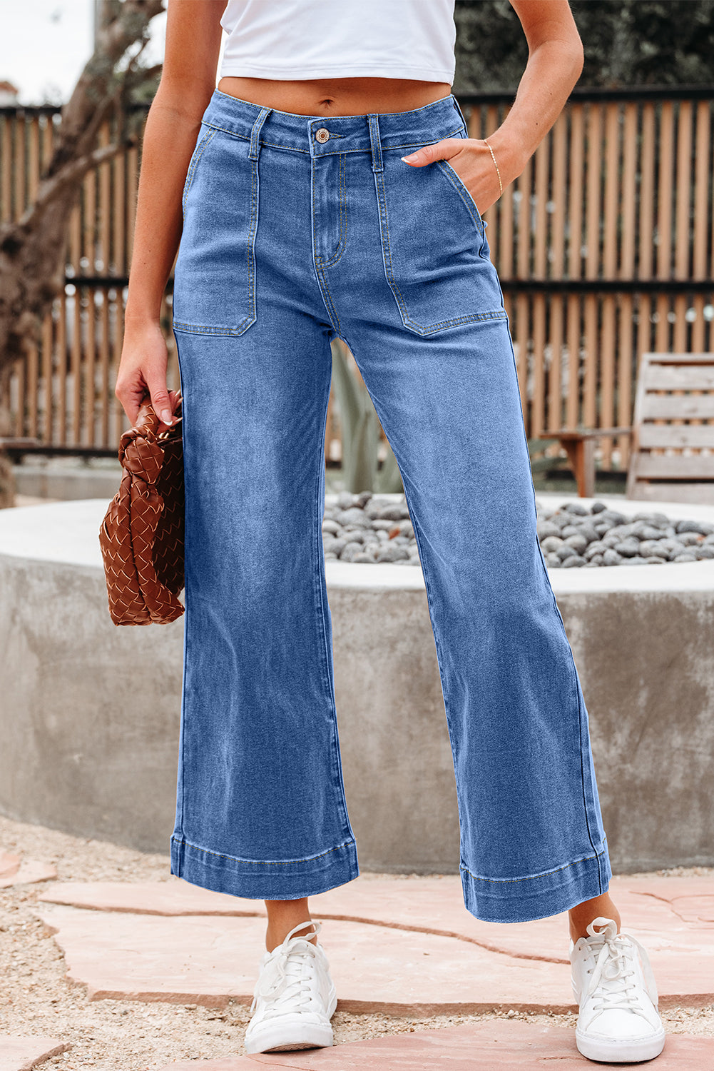 Denim High Rise Cropped Wide Leg Jeans