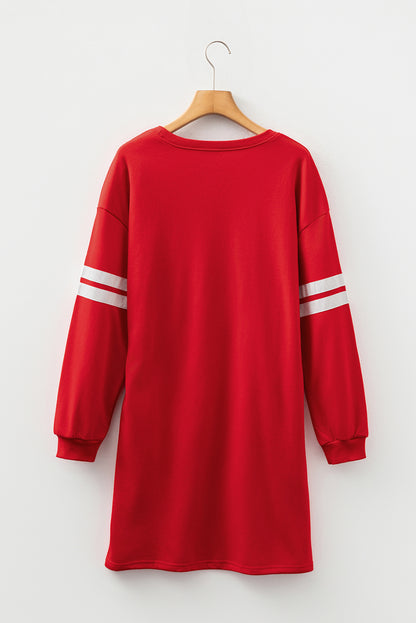 Varsity Stripe Long Sleeve Sweatshirt Dress