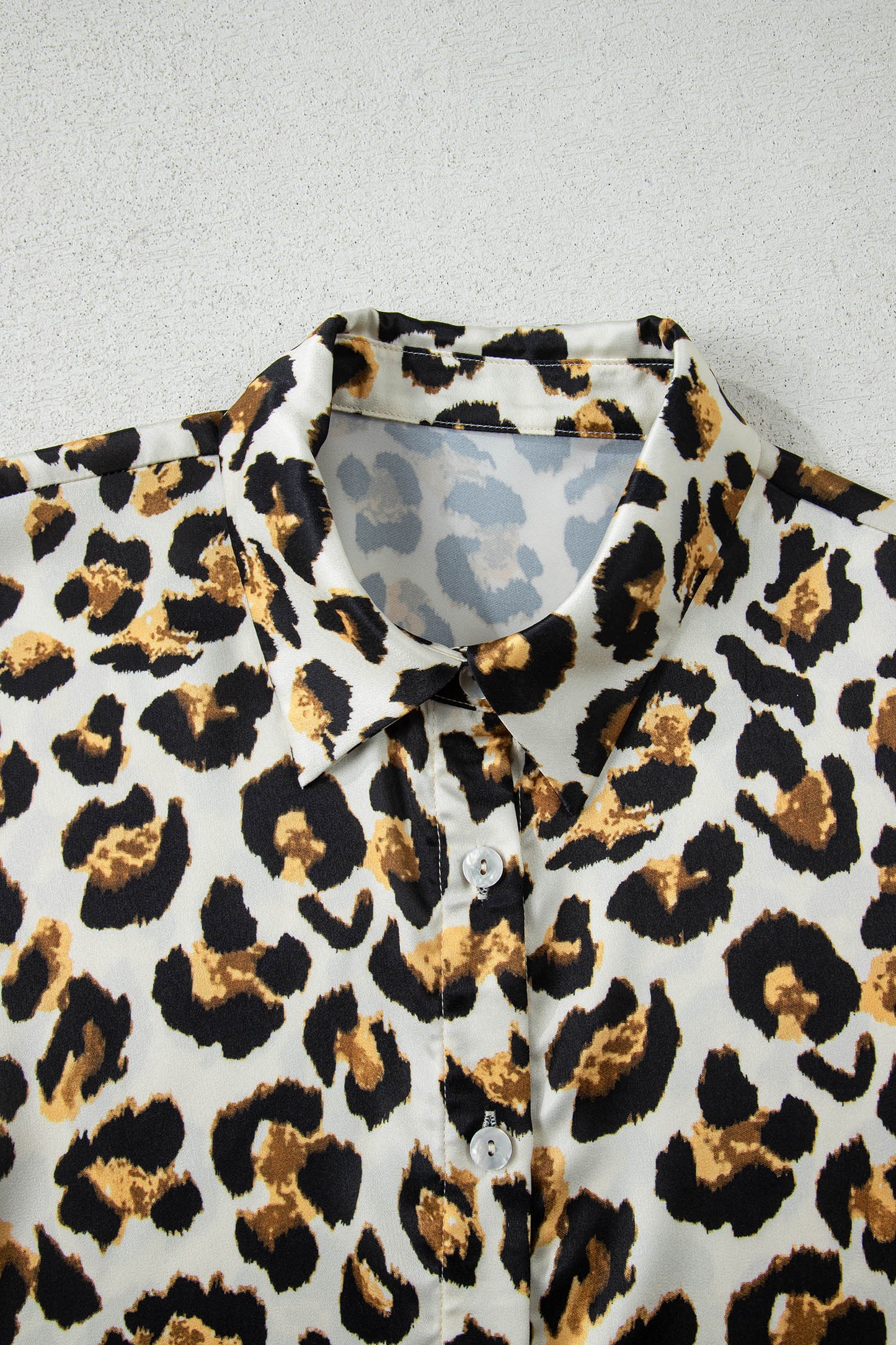 Leopard Ruffle Trim 3/4 Sleeve Buttoned Shirt