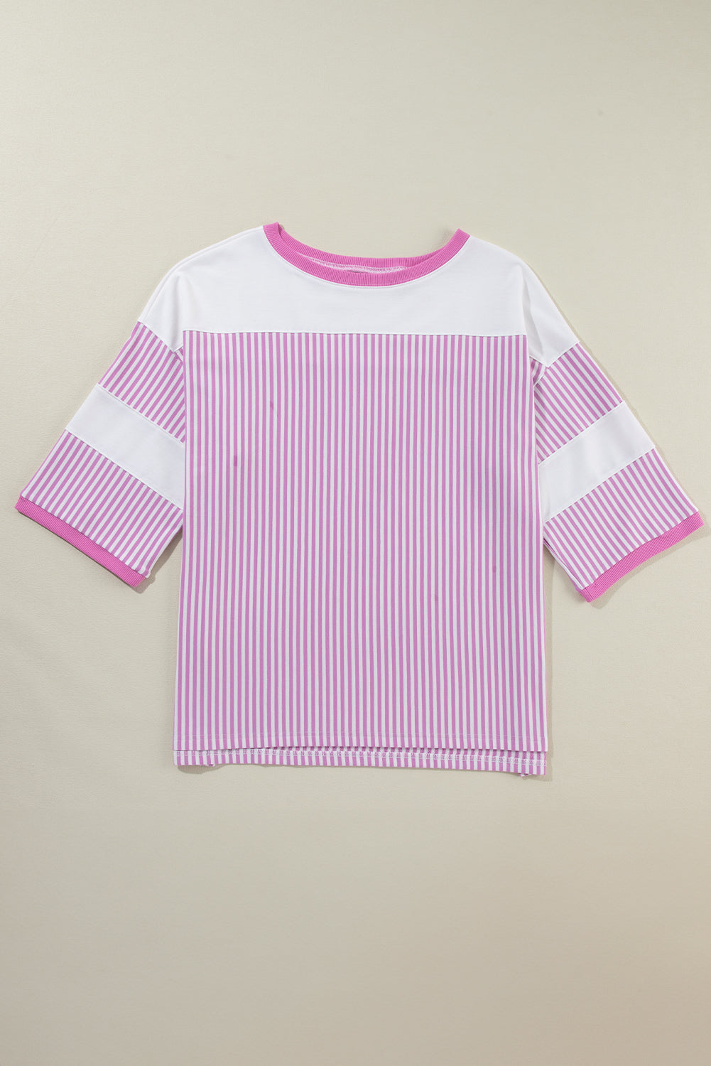 Stripe Patchwork 3/4 Sleeve T-Shirt Plus Size