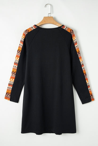 Geometric Patchwork Raglan Sleeve Dress