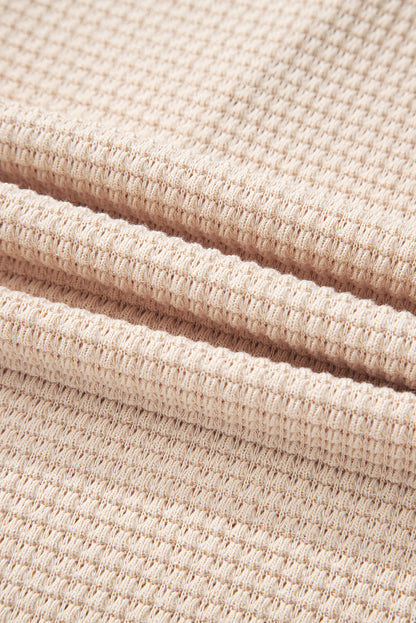 Waffle Patchwork Drop Shoulder Long Sleeve Hooded Top