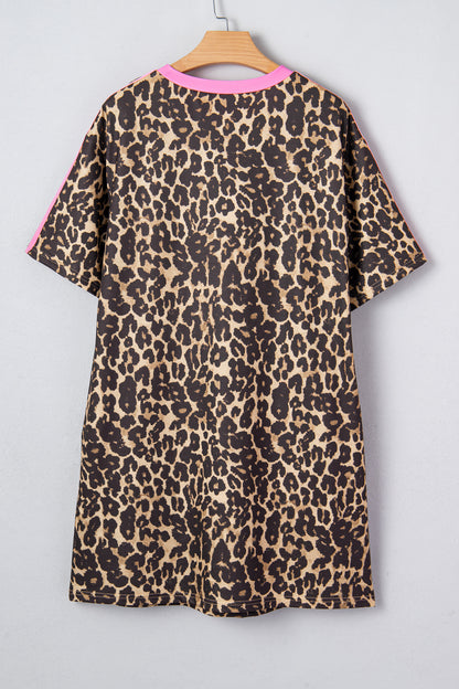 Leopard Varsity Stripe Contrast T-Shirt Dress