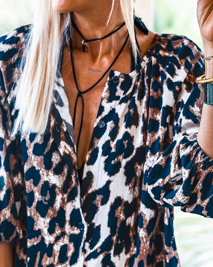 Leopard Puff Sleeve Shirt Dress