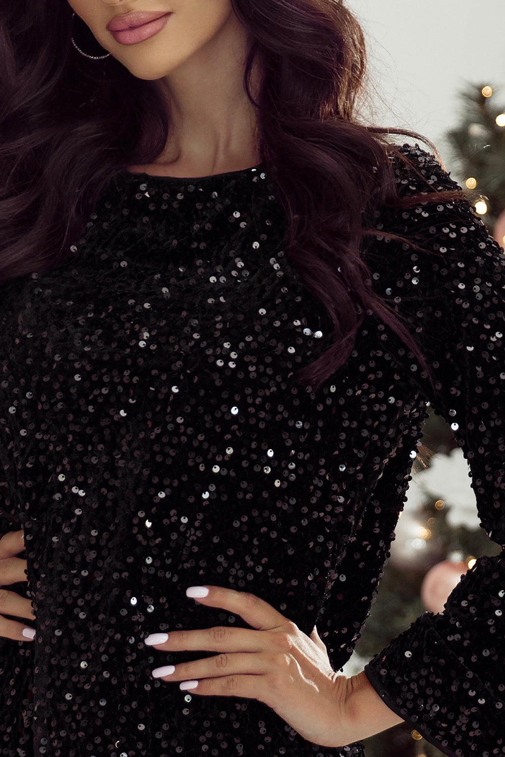 Sequin Long Sleeve Mini Dress