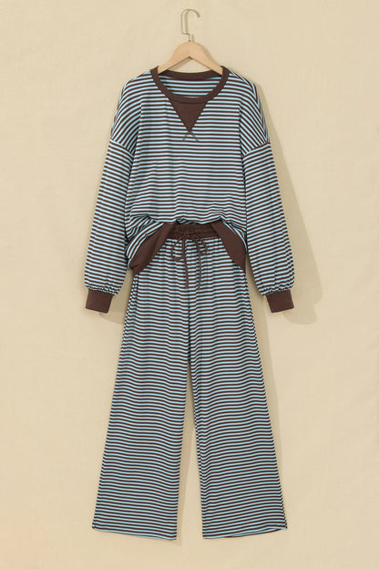 Stripe Drop Shoulder Loose Top & Pants Set