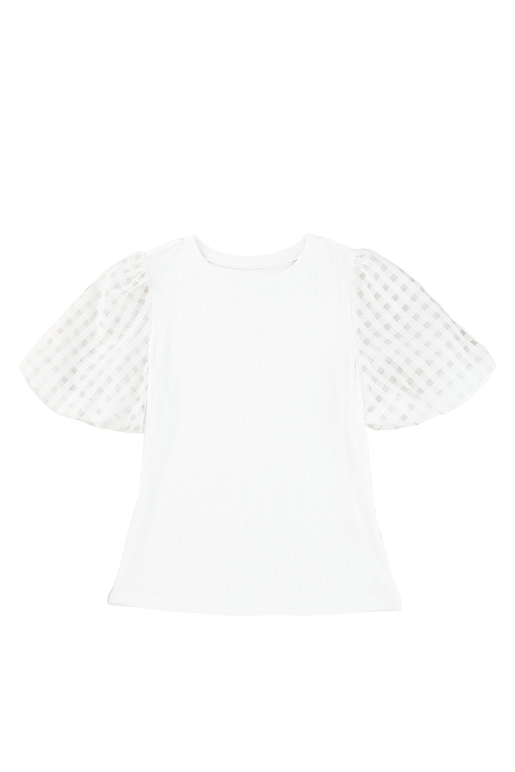 Ribbed Checkered Puff Sleeve Top