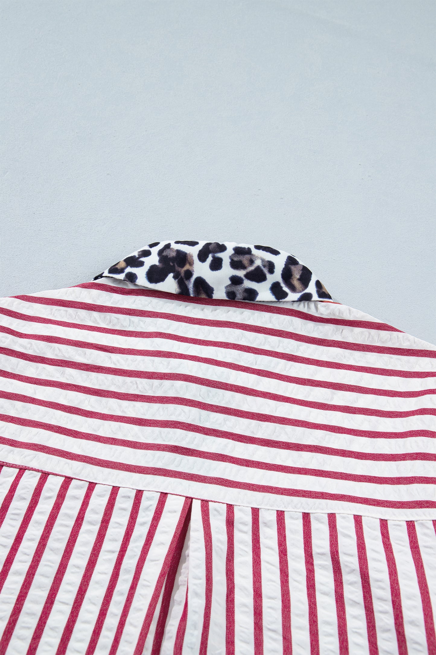 Stripe Leopard Contrast Trim Collared Blouse