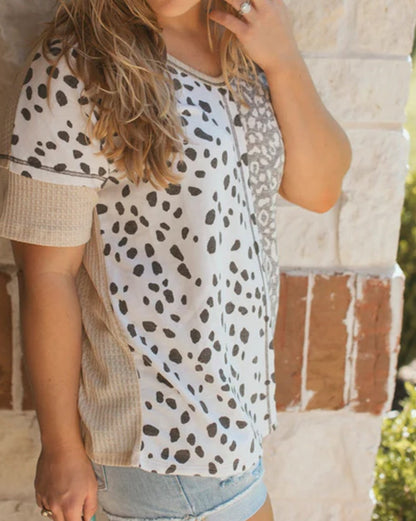 Leopard Colorblock V-Neck T-Shirt Plus Size