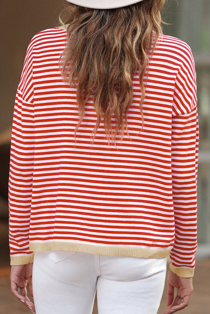 Stripe Contrast Trim Sweater