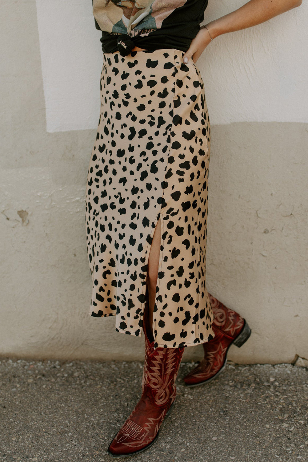 Leopard Split Hem Midi Skirt