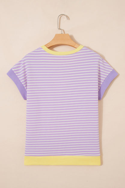 Stripe Colorblock Textured Short Sleeve T-Shirt