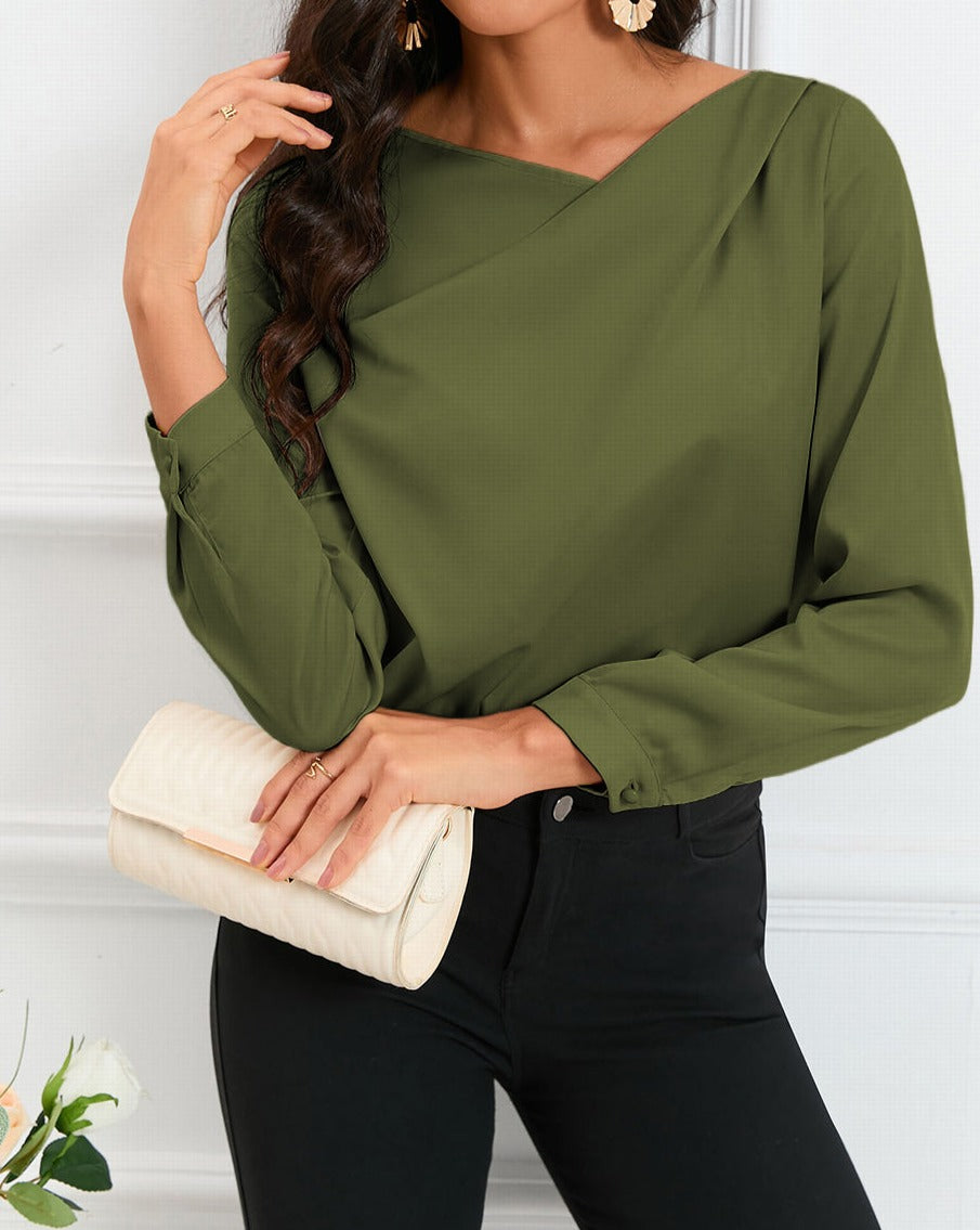 Satin Asymmetrical V-Neck Blouse