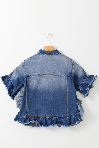 Denim Ruffle Sleeve Jacket Plus Size