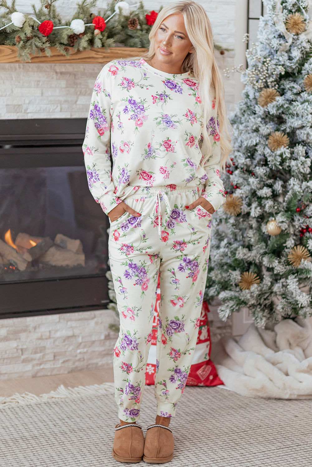 Floral Pullover and Drawstring Lounge Set