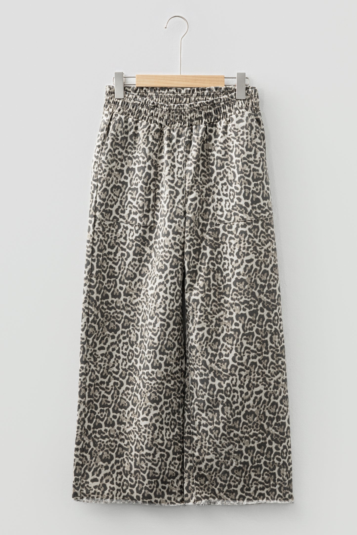Leopard Denim Raw Hem Elastic Waist Loose Jeans