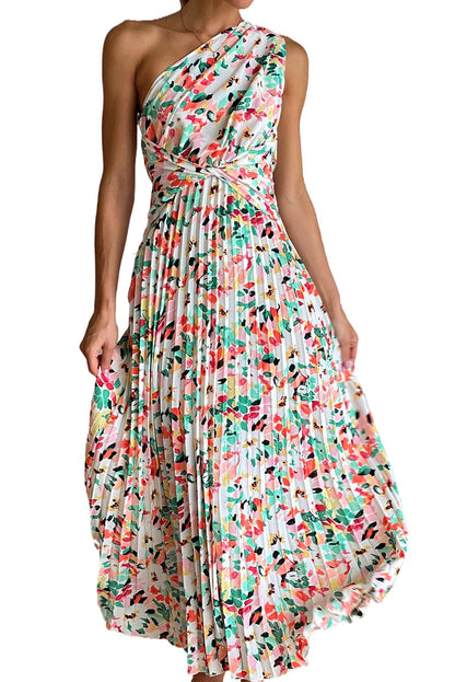 Artsy Floral Pleated Maxi Dress