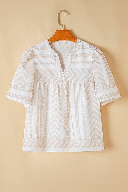 Geometric V-Neck Short Sleeve Blouse